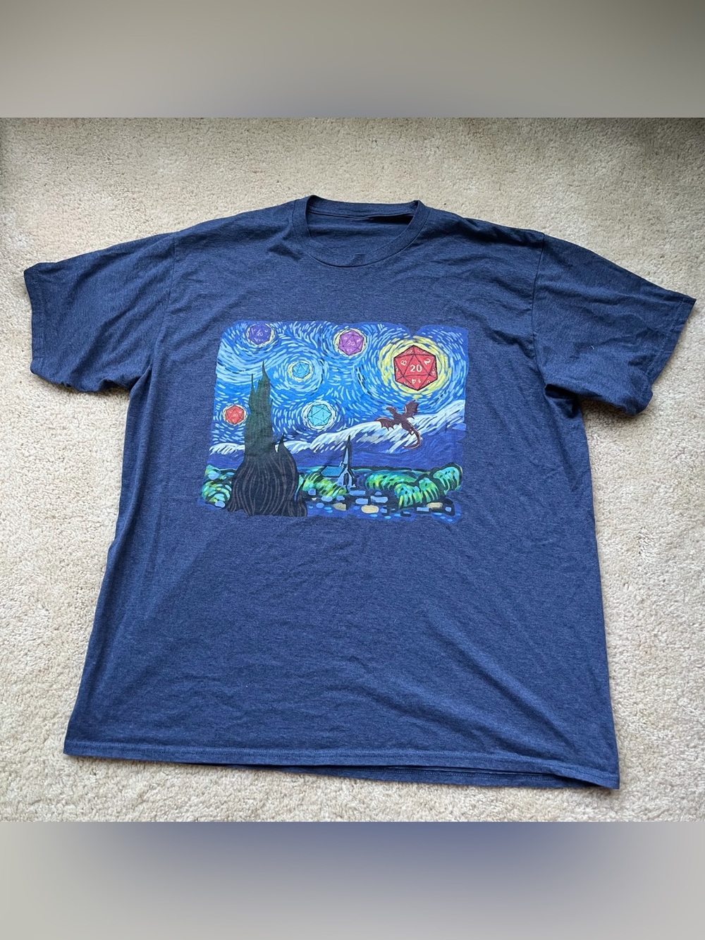 Dungeons & Dragons Starry Night Blue T-Shirt - Adult XXL (no size tag) - GUC